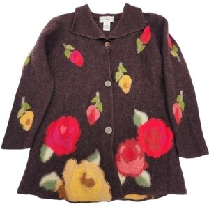VTG Susan Bristol Hand Embroidered Wool Cardigan Jacket Women's Size Medium